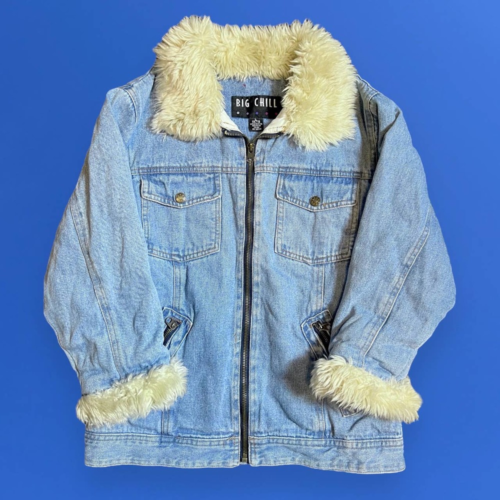 vintage denim big chill jacket with faux fur